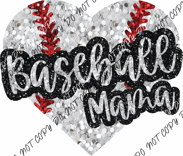 Baseball Mama Heart Faux Sequin Dtf Transfer Rtp Transfers