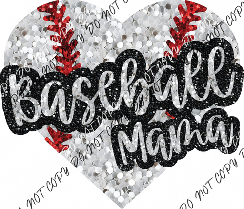 Baseball Mama Heart Faux Sequin Dtf Transfer Rtp Transfers