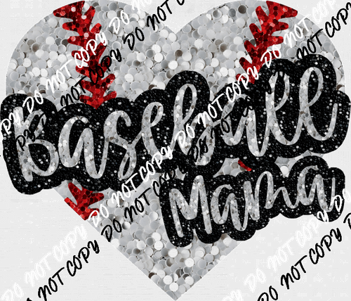 Baseball Mama Heart Faux Sequin DTF Transfer - We Print U Press DTF Transfers
