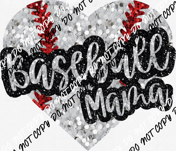 Baseball Mama Heart Faux Sequin DTF Transfer - We Print U Press DTF Transfers