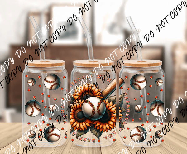 Baseball Mama UV Transfer for 16 oz Glass Can - We Print U Press DTF Transfers
