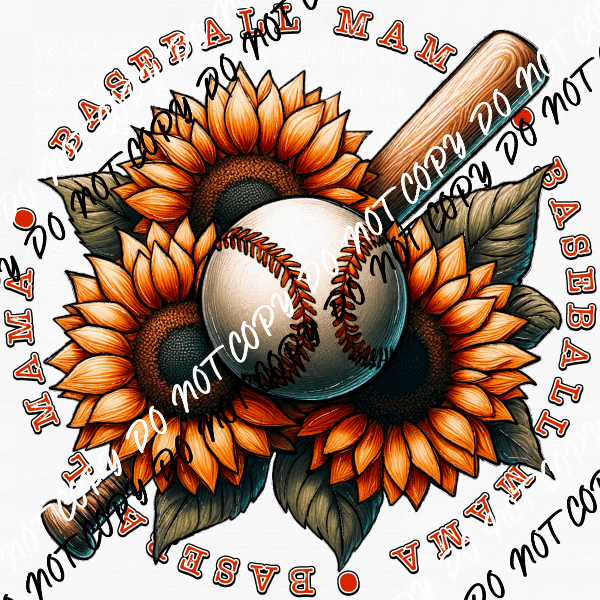 Baseball Mama with Bat, Ball and Sunflowers DTF Transfer - We Print U Press DTF Transfers