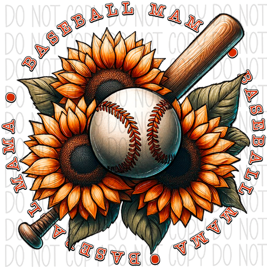 Baseball Mama With Bat Ball And Sunflowers Dtf Transfer Rtp Transfers