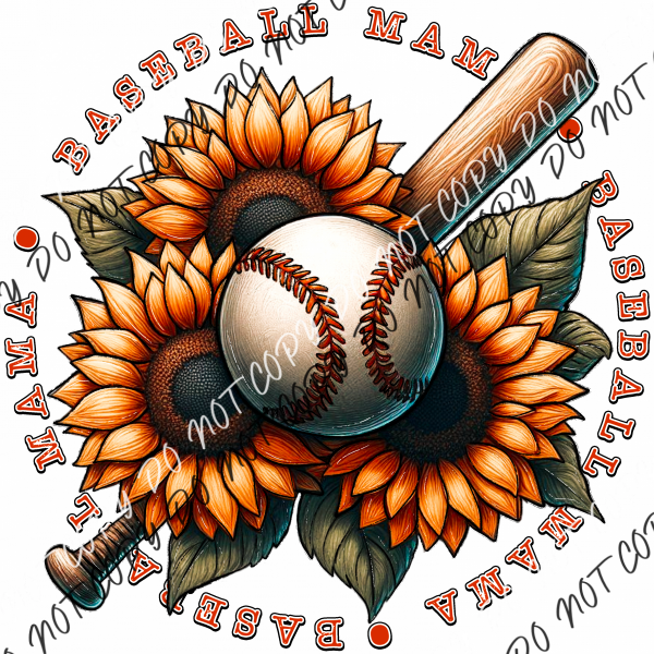 Baseball Mama With Bat Ball And Sunflowers Dtf Transfer Rtp Transfers