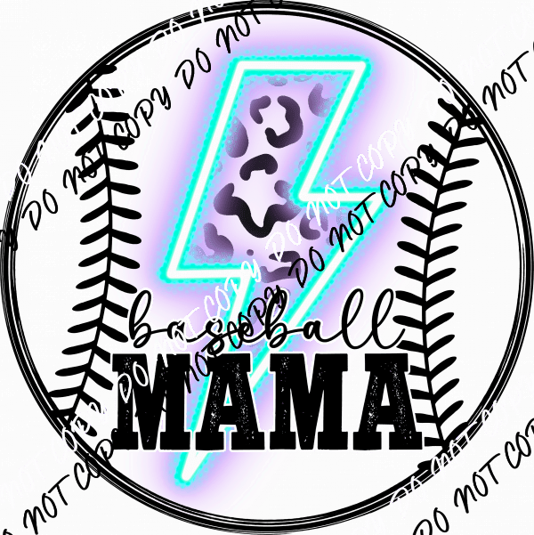 Baseball Mama with Lightning Bolt DTF Transfer - We Print U Press DTF Transfers