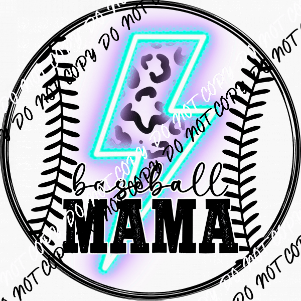 Baseball Mama with Lightning Bolt DTF Transfer - We Print U Press DTF Transfers