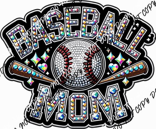 Baseball Mom Faux Rhinestone DTF Transfer - We Print U Press DTF Transfers