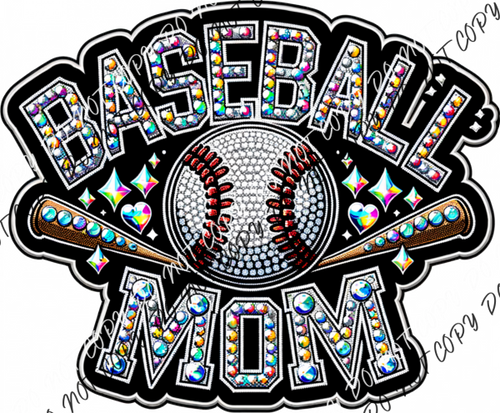 Baseball Mom Faux Rhinestone Dtf Transfer Rtp Transfers