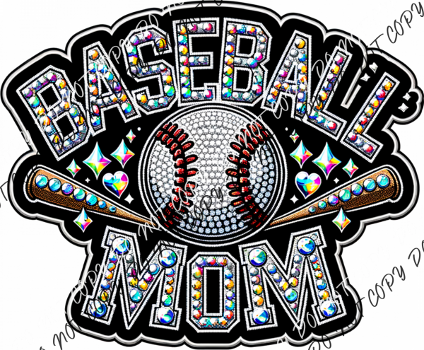 Baseball Mom Faux Rhinestone Dtf Transfer Rtp Transfers