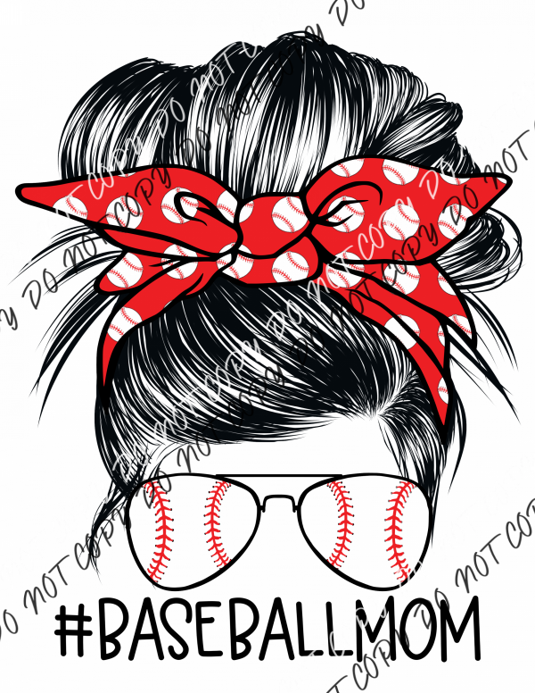 Baseball Mom Messy Bun Red And White Dtf Transfer