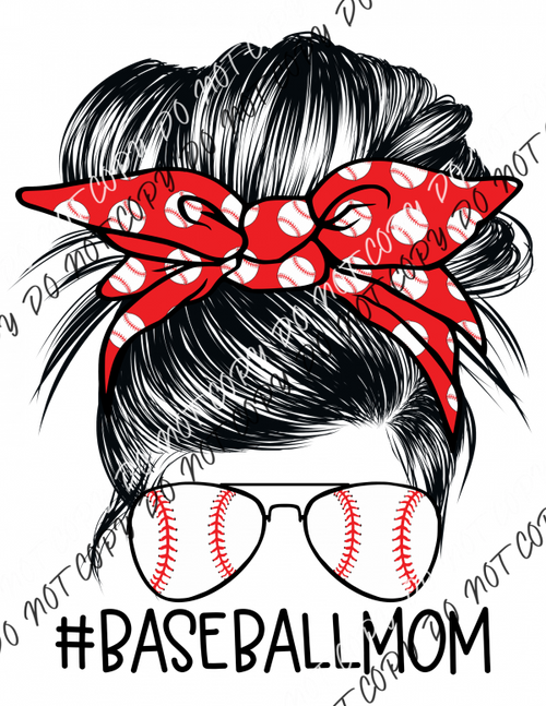 Baseball Mom Messy Bun Red And White Dtf Transfer