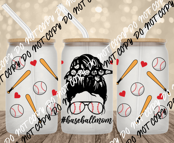 Baseball mom UV Transfer for 16 oz Glass Can - We Print U Press DTF Transfers