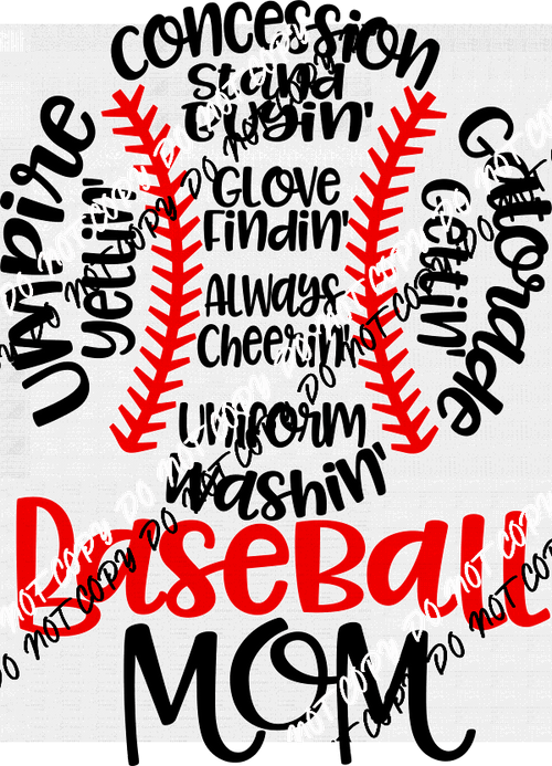 Baseball Mom Words DTF Transfer - We Print U Press DTF Transfers