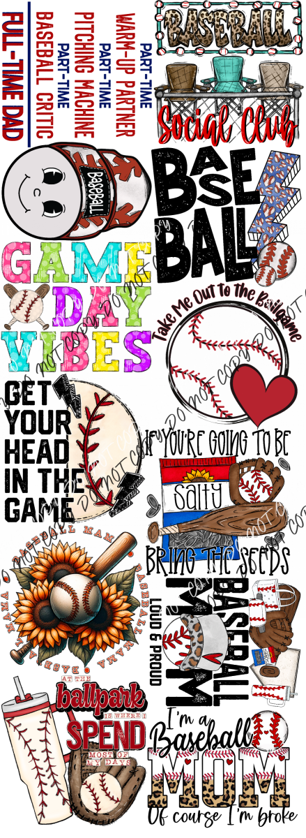 Baseball Premade Bundle 60’ Gang Sheet Dtf Transfers