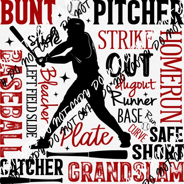 Baseball Words Collage DTF Transfer - We Print U Press DTF Transfers
