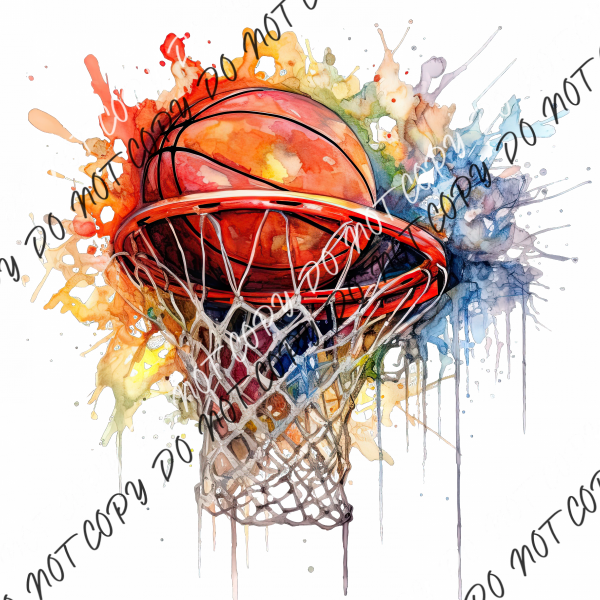 Basketball With Hoop And Color Splashes Watercolor Dtf Transfer Transfers