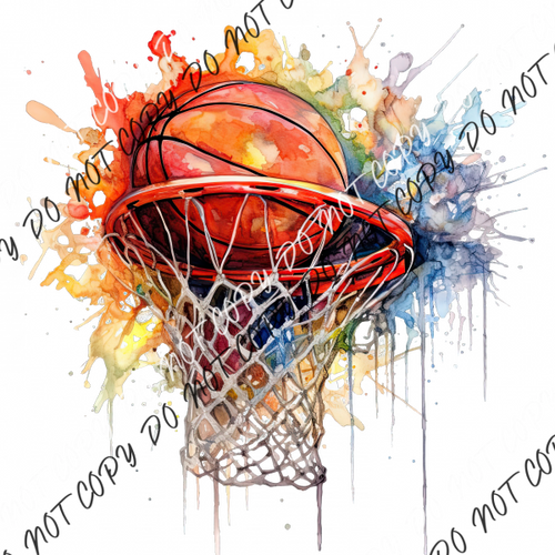 Basketball With Hoop And Color Splashes Watercolor Dtf Transfer Transfers