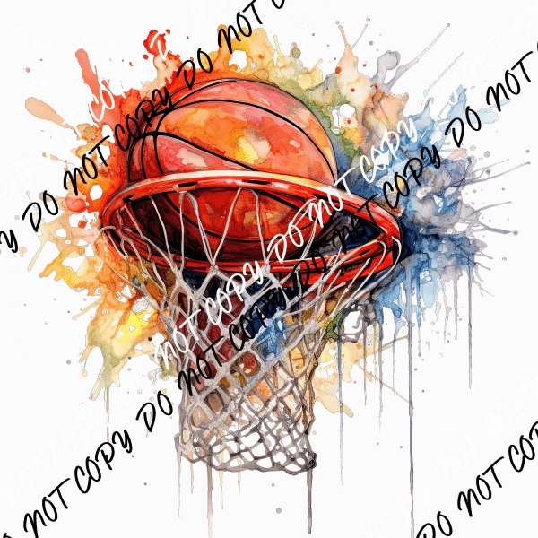 Basketball with Hoop and Color Splashes Watercolor DTF Transfer - We Print U Press DTF Transfers