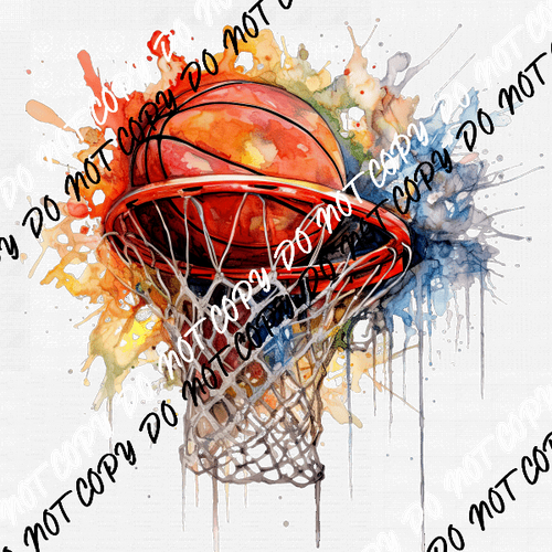 Basketball with Hoop and Color Splashes Watercolor DTF Transfer - We Print U Press DTF Transfers