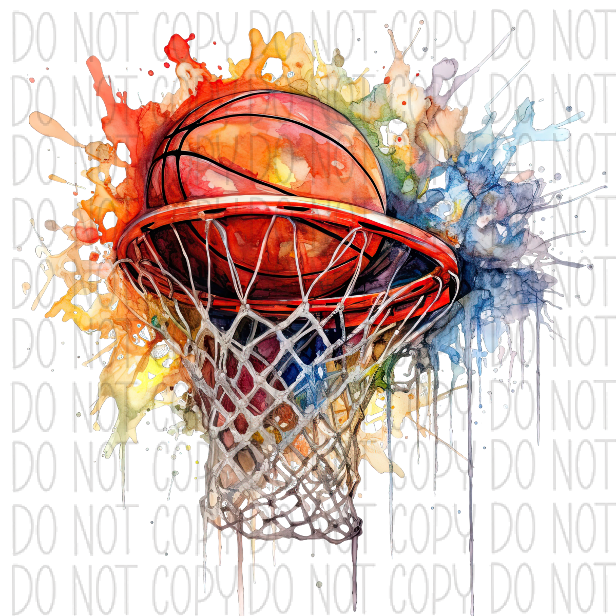 Basketball With Hoop And Color Splashes Watercolor Dtf Transfer Transfers
