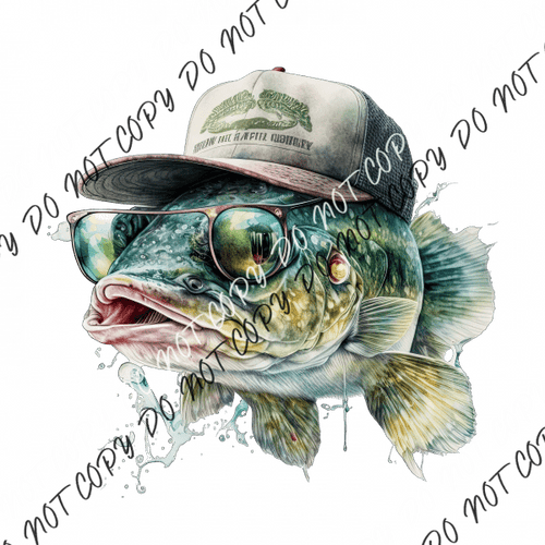 Bass Fish With Baseball Cap Dtf Transfer Transfers