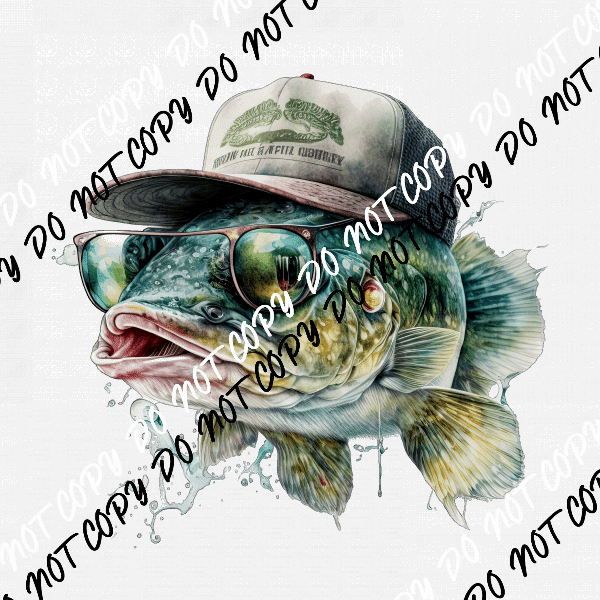 Bass Fish with Baseball Cap DTF Transfer - We Print U Press DTF Transfers