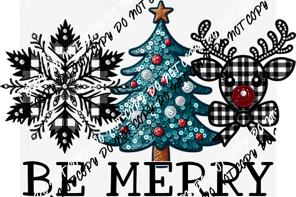 Be Merry Black Plaid Faux Embroidery DTF Transfer - We Print U Press DTF Transfers