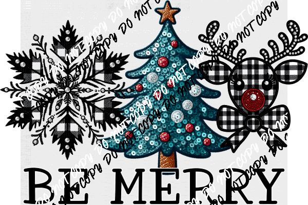Be Merry Black Plaid Faux Embroidery DTF Transfer - We Print U Press DTF Transfers