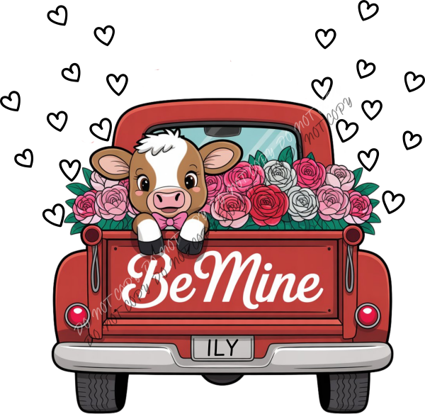 Be Mine Valentine Cow Truck DTF Transfer RTP DTF Transfers