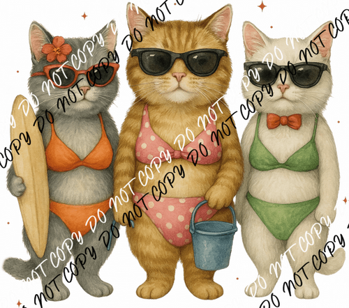 Beach Cats in Bikinis DTF Transfer - We Print U Press DTF Transfers