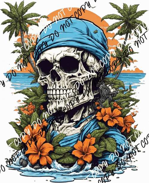 Beach Skull Scene DTF Transfer - We Print U Press DTF Transfers