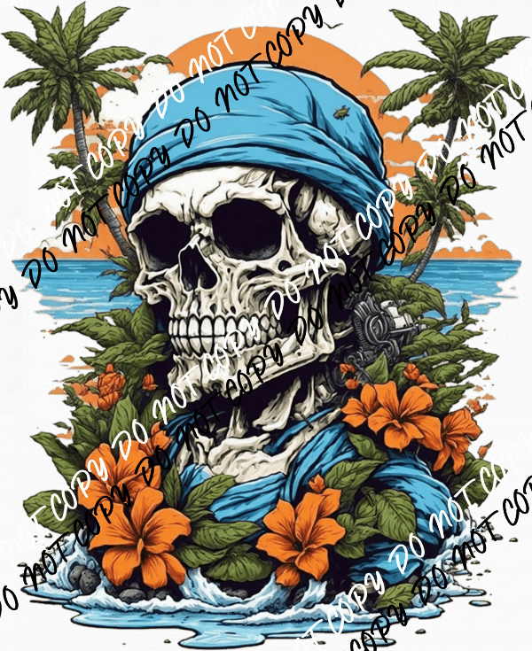 Beach Skull Scene DTF Transfer - We Print U Press DTF Transfers