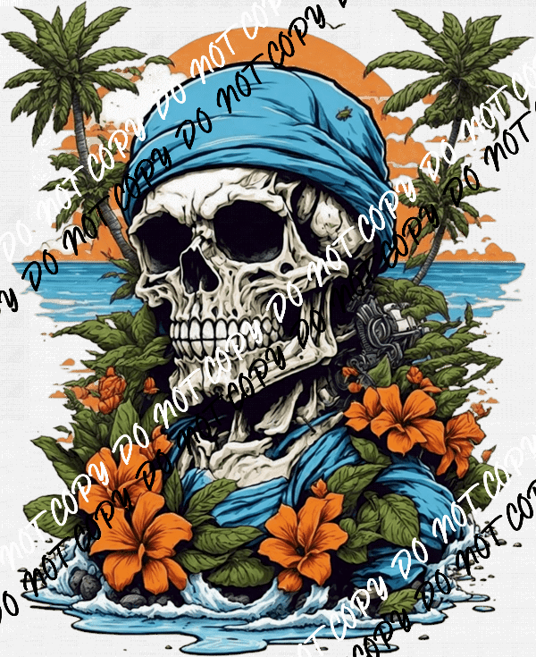 Beach Skull Scene DTF Transfer - We Print U Press DTF Transfers
