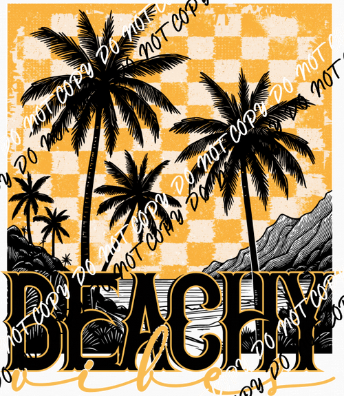 Beachy Vibes Palm Checkerboard DTF Transfer - We Print U Press DTF Transfers