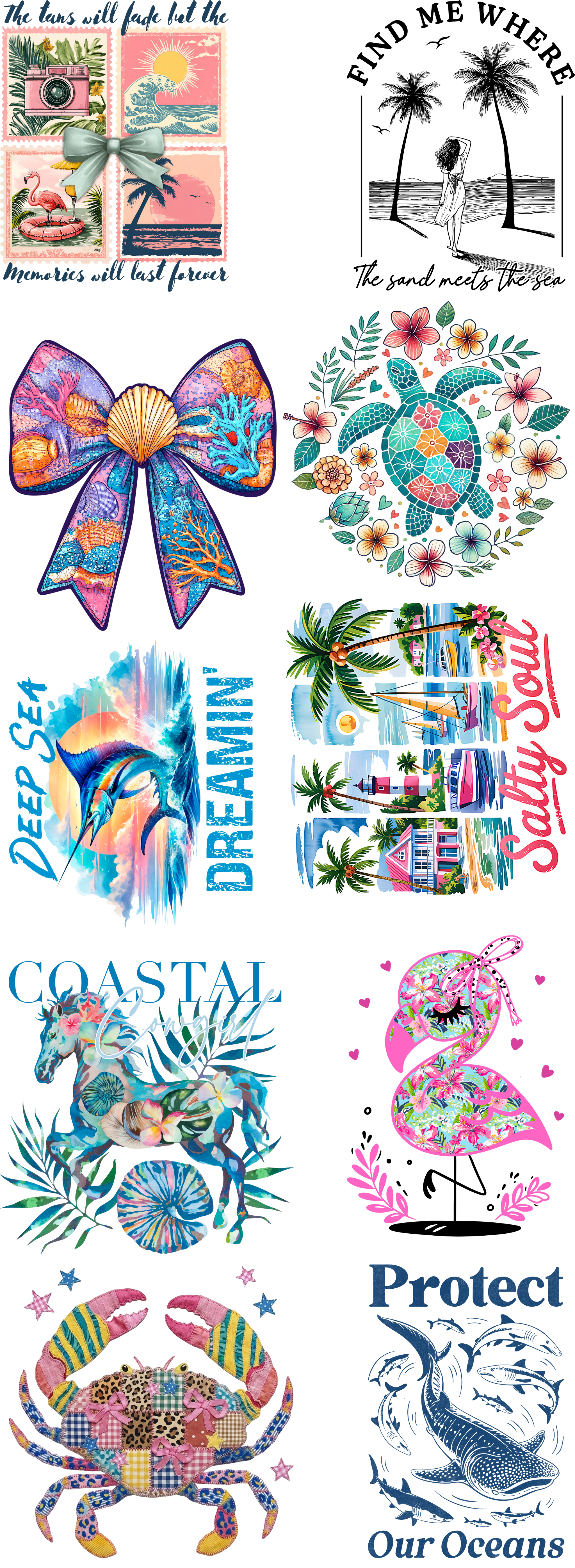 Coastal Beach Vibes Premade Gang Sheet Bundle