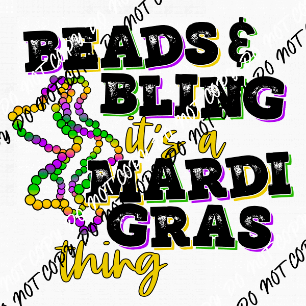 Beads and Bling Mardi Gras DTF Transfer - We Print U Press DTF Transfers