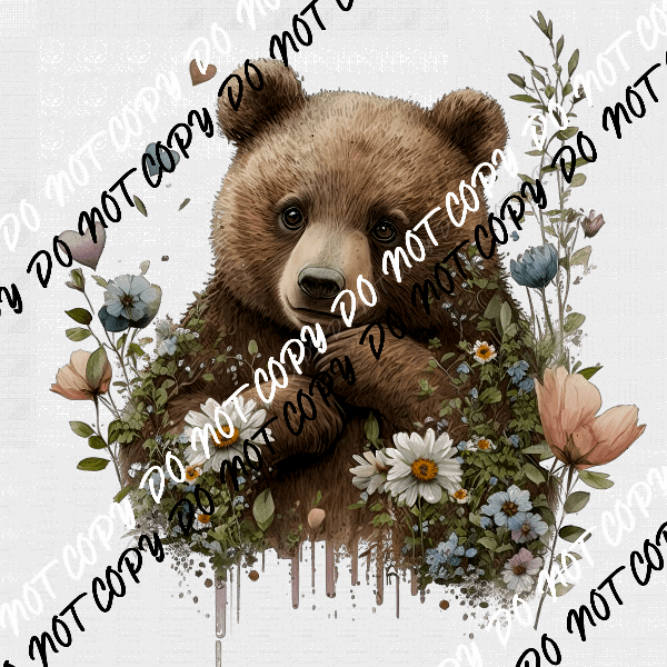 Bear Cute with Flowers Watercolor DTF Transfer - We Print U Press DTF Transfers