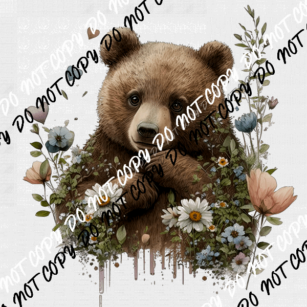 Bear Cute with Flowers Watercolor DTF Transfer - We Print U Press DTF Transfers