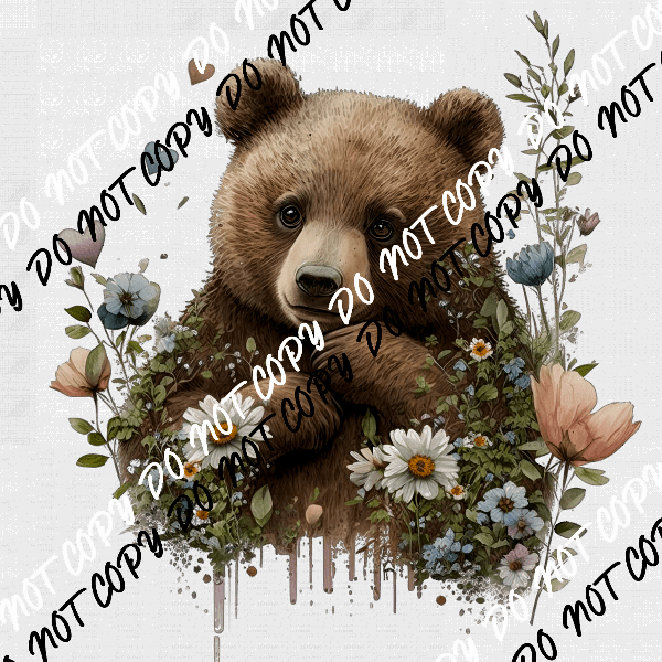 Bear Cute with Flowers Watercolor DTF Transfer - We Print U Press DTF Transfers