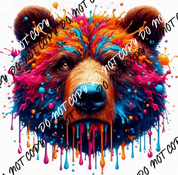 Bear Head Color Drip DTF Transfer - We Print U Press DTF Transfers