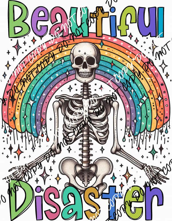 Beautiful Disaster Rainbow Skeleton DTF Transfer - We Print U Press DTF Transfers