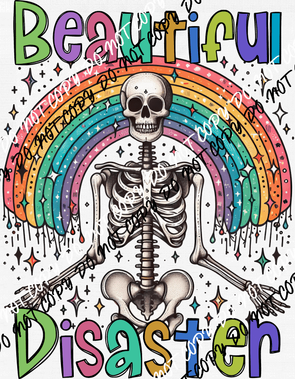 Beautiful Disaster Rainbow Skeleton DTF Transfer - We Print U Press DTF Transfers