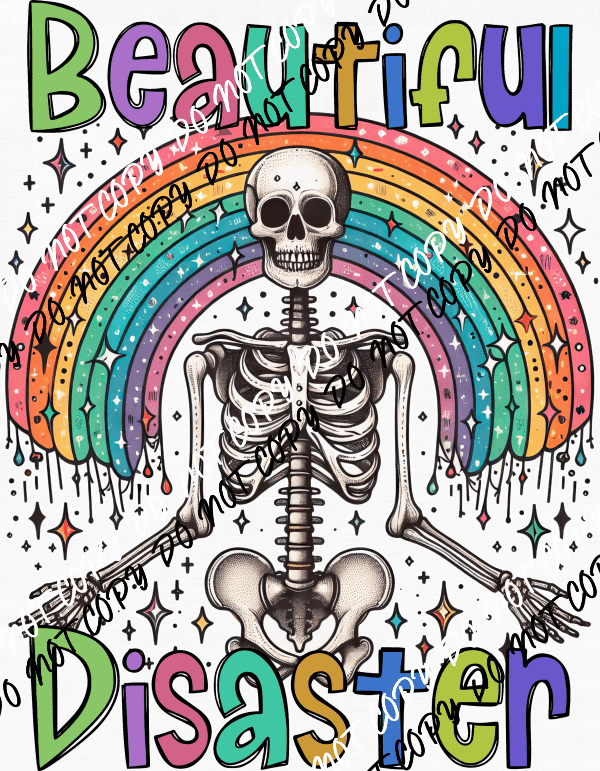 Beautiful Disaster Rainbow Skeleton DTF Transfer - We Print U Press DTF Transfers