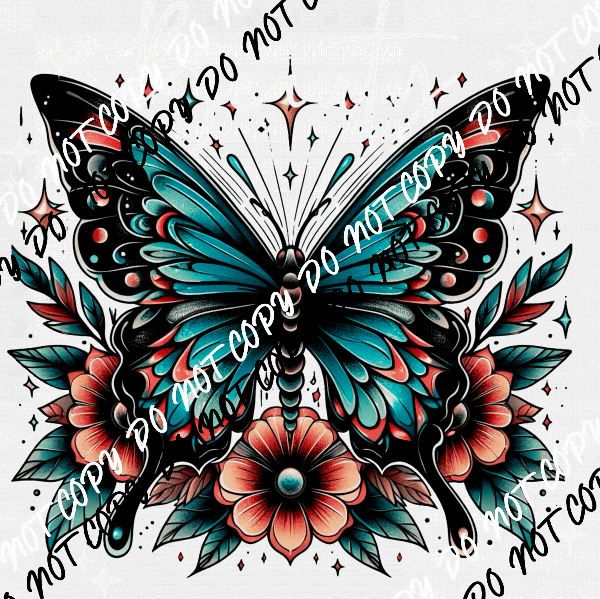 Beauty Butterfly Tattoo Style DTF Transfer - We Print U Press DTF Transfers