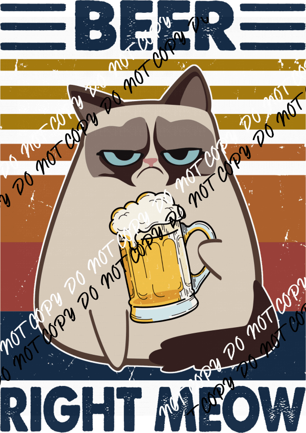 Beer Right Meow Cat DTF Transfer - We Print U Press DTF Transfers