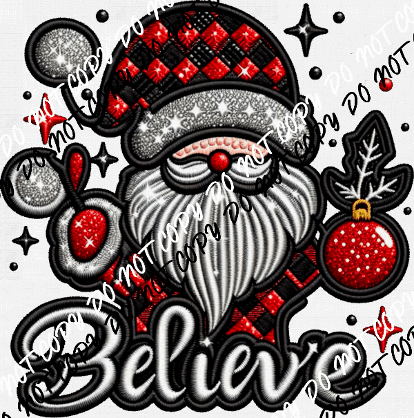 Believe Santa Checkered Faux Embroidery DTF Transfer - We Print U Press DTF Transfers