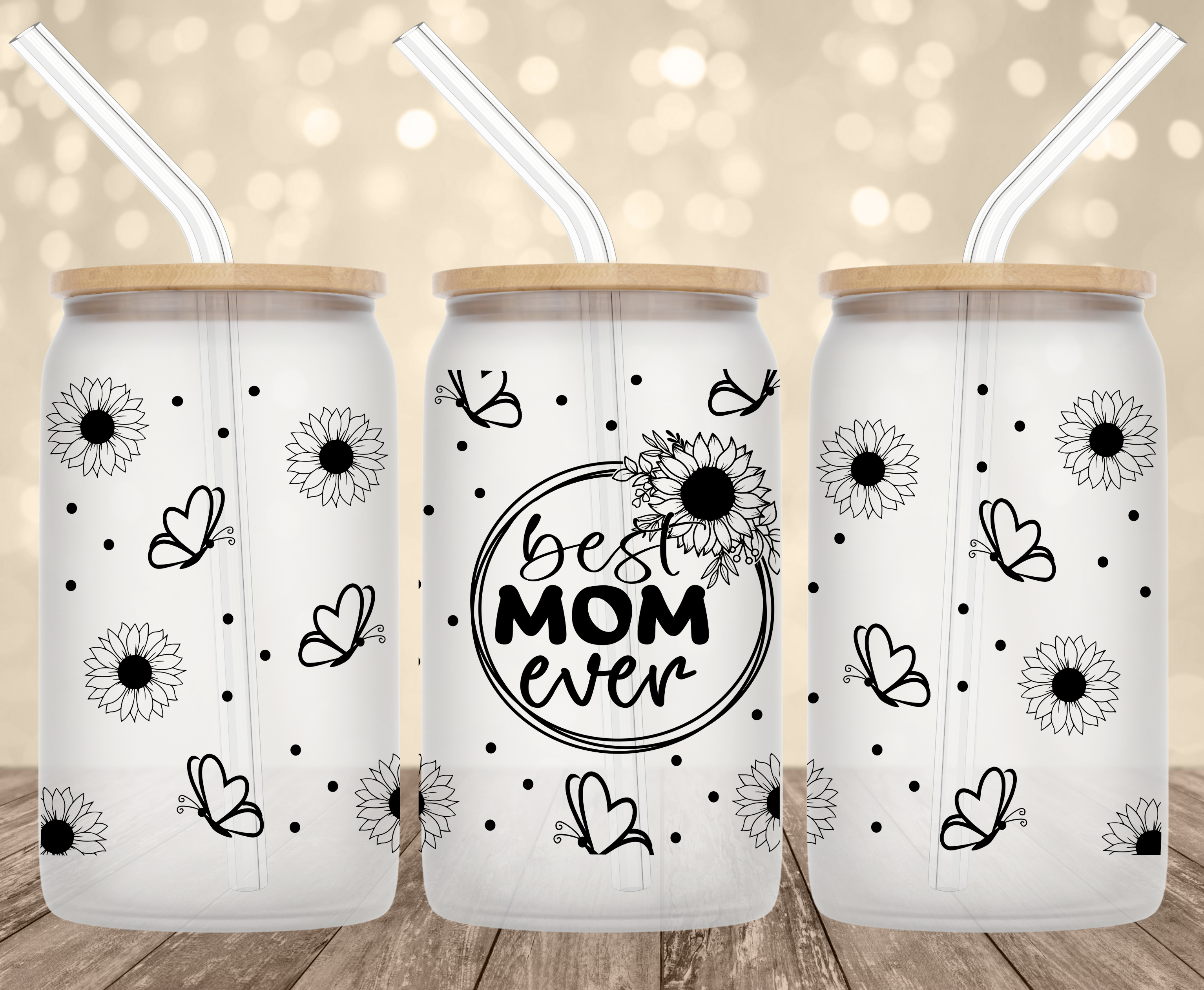 Best mom Ever floral UV Transfer for 16 oz Glass Can Tumblers