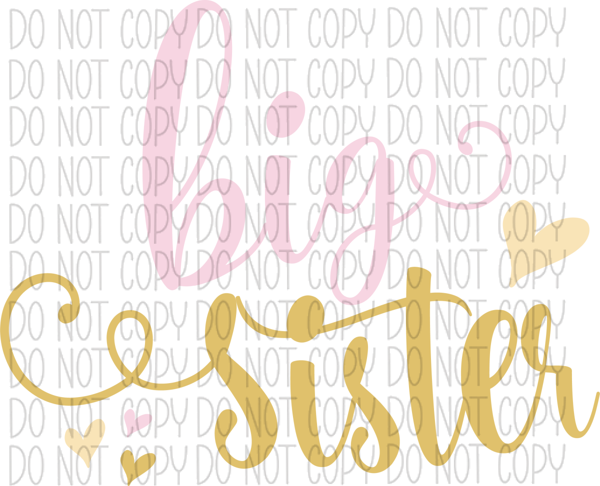 Big Sister Pink And Gold Text Dtf Transfer