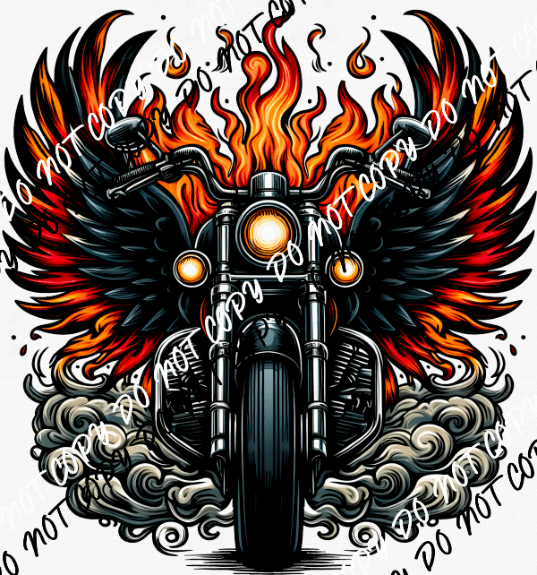 Bike with Flames DTF Transfer - We Print U Press DTF Transfers