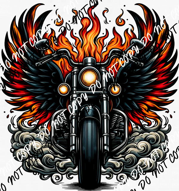 Bike with Flames DTF Transfer - We Print U Press DTF Transfers